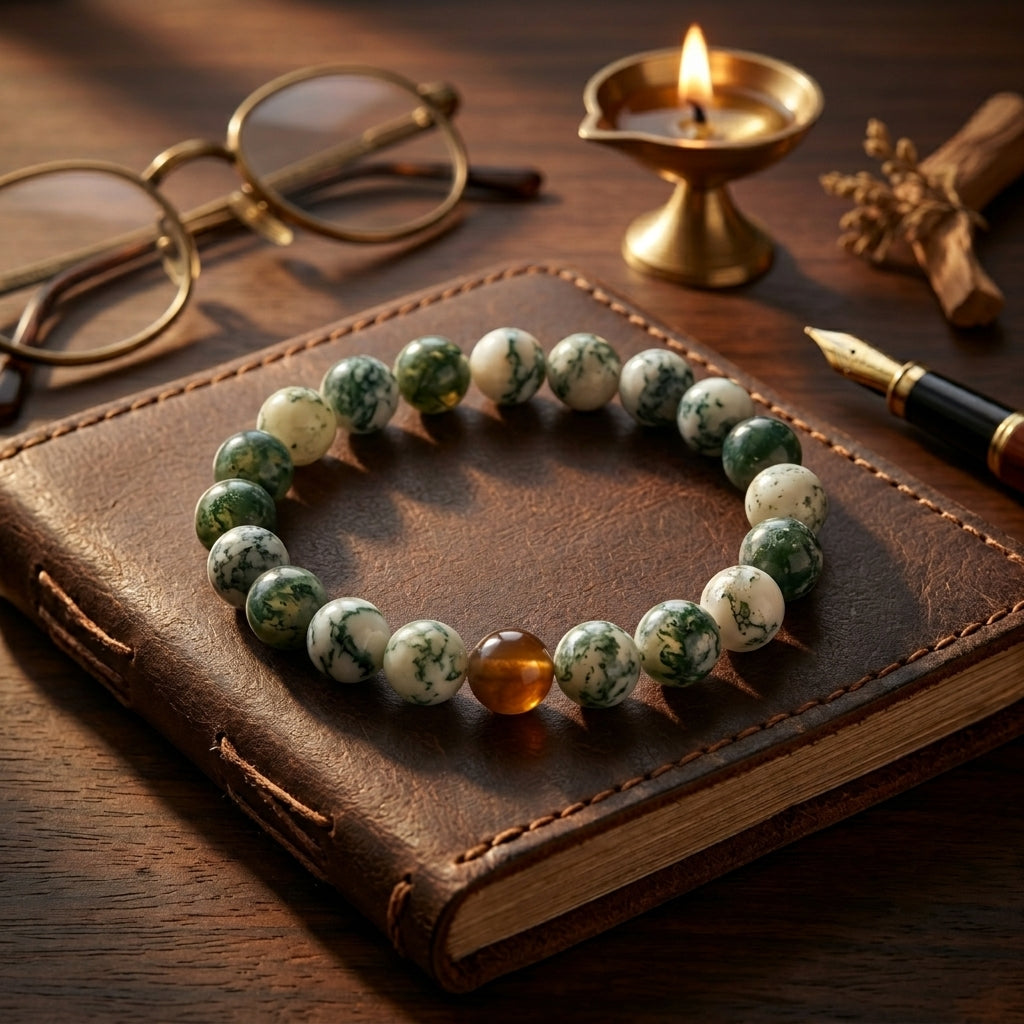 Natural Agate Bracelet | Tree Agate Healing Crystal Bracelet