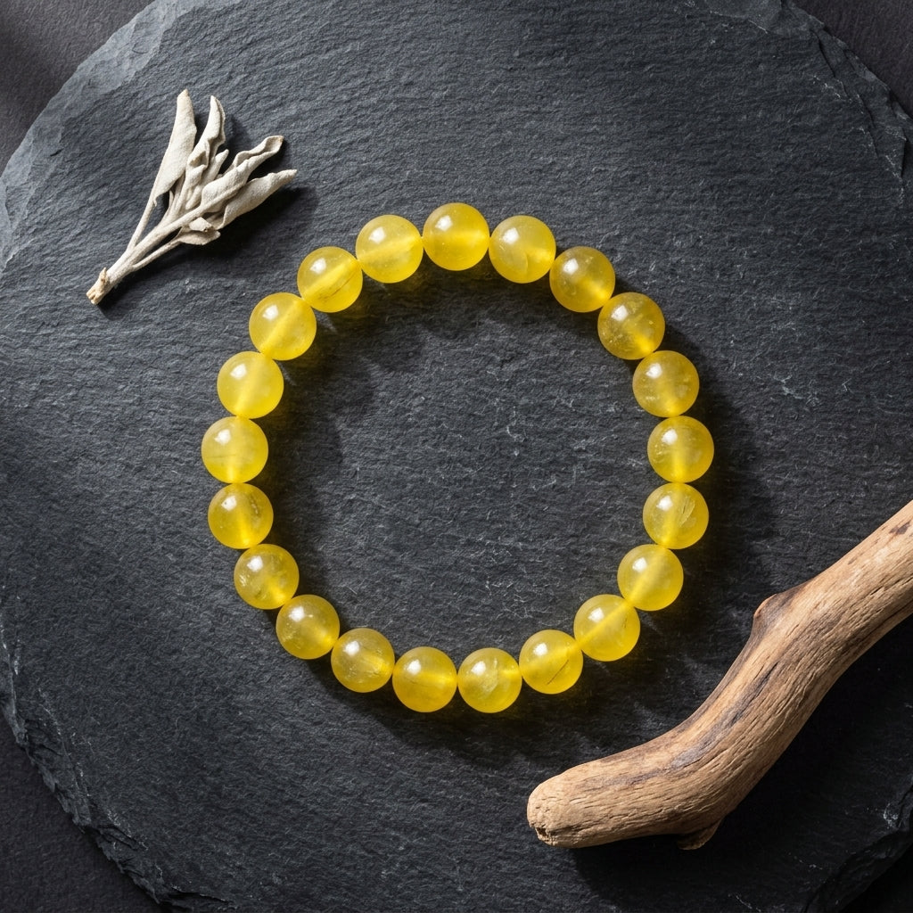 Natural Yellow Haqiq Bracelet | Yellow Agate Healing Crystal Bracelet