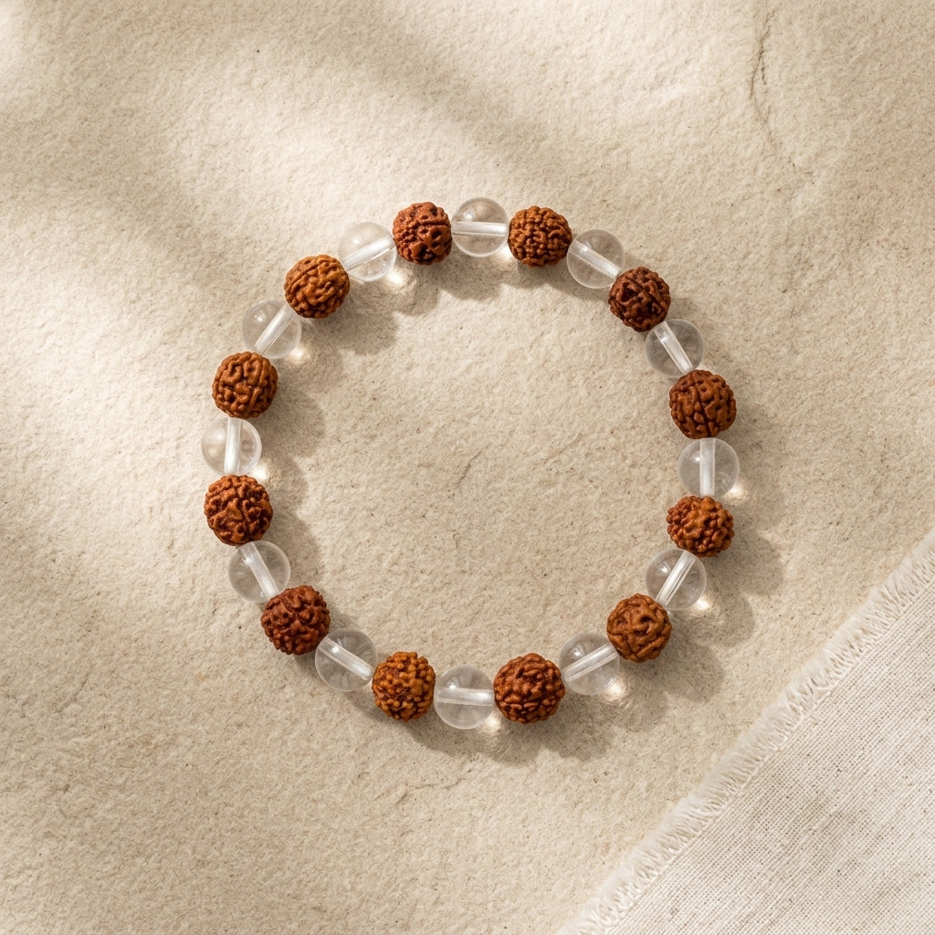 Sphatik Rudraksha Bracelet | Natural Crystal Quartz & Rudraksha Bracelet for Peace and Positivity