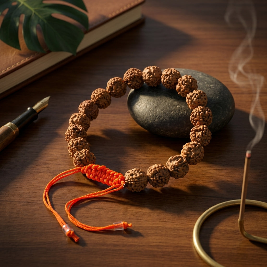 Natural Five Mukhi Rudraksha Bracelet Adjustable White | Premium Spiritual Bracelet