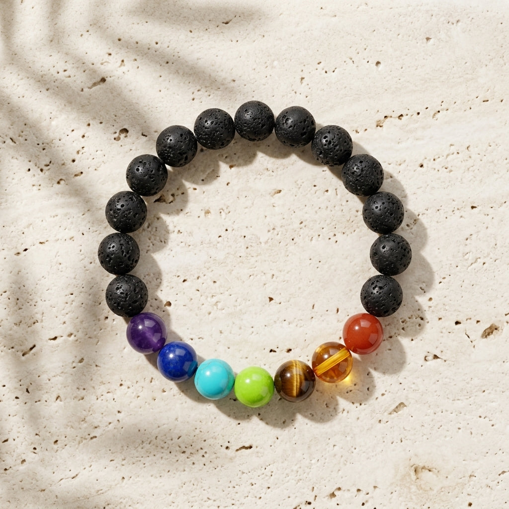 Natural Seven Chakra Lava Energy Bracelet | Balance, Protection & Positive Energy Bracelet