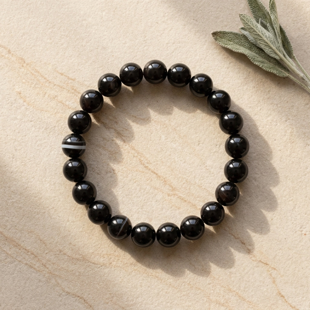 Natural Sulemani Haqiq Bracelet 8MM | Premium Black Agate Protection Bracelet