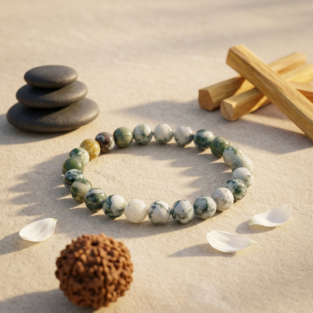 Natural Agate Bracelet | Tree Agate Healing Crystal Bracelet
