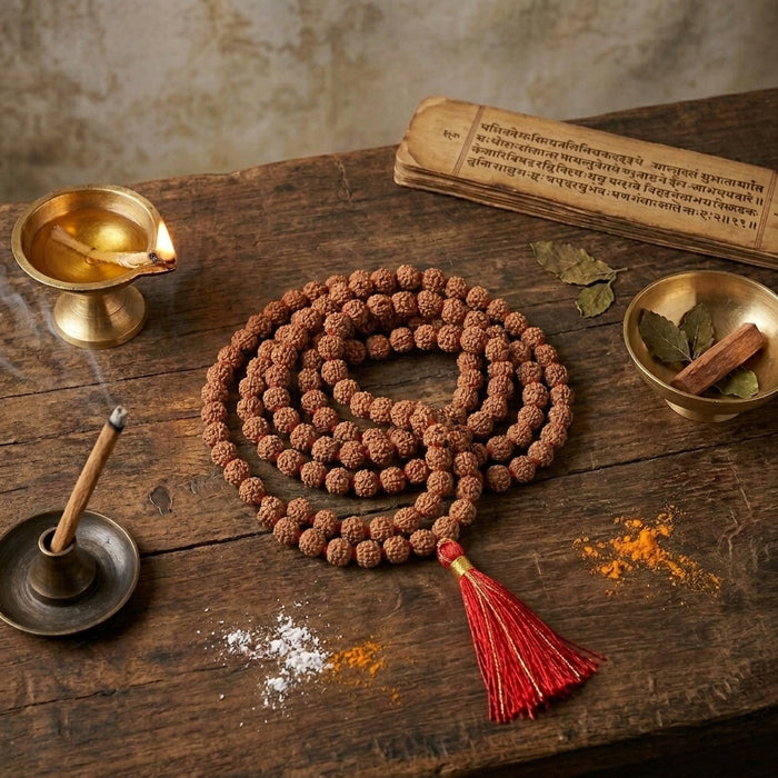 Five Mukhi Rudraksha Mala White 6MM | Natural 108 Beads Japa Mala for Meditation, Prayer & Spiritual Growth