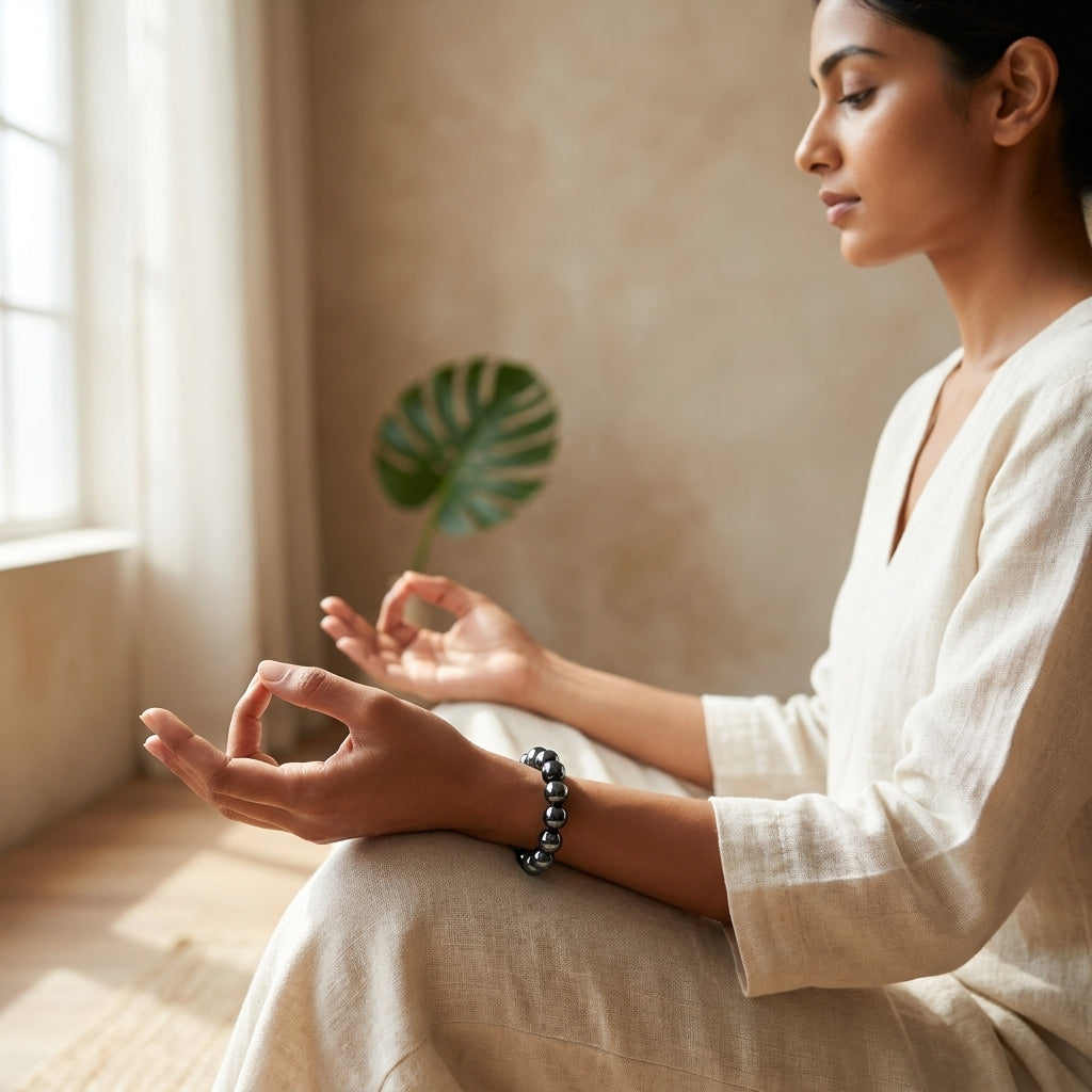 Natural Silver Hematite Bracelet | Grounding, Focus & Balance Crystal Bracelet