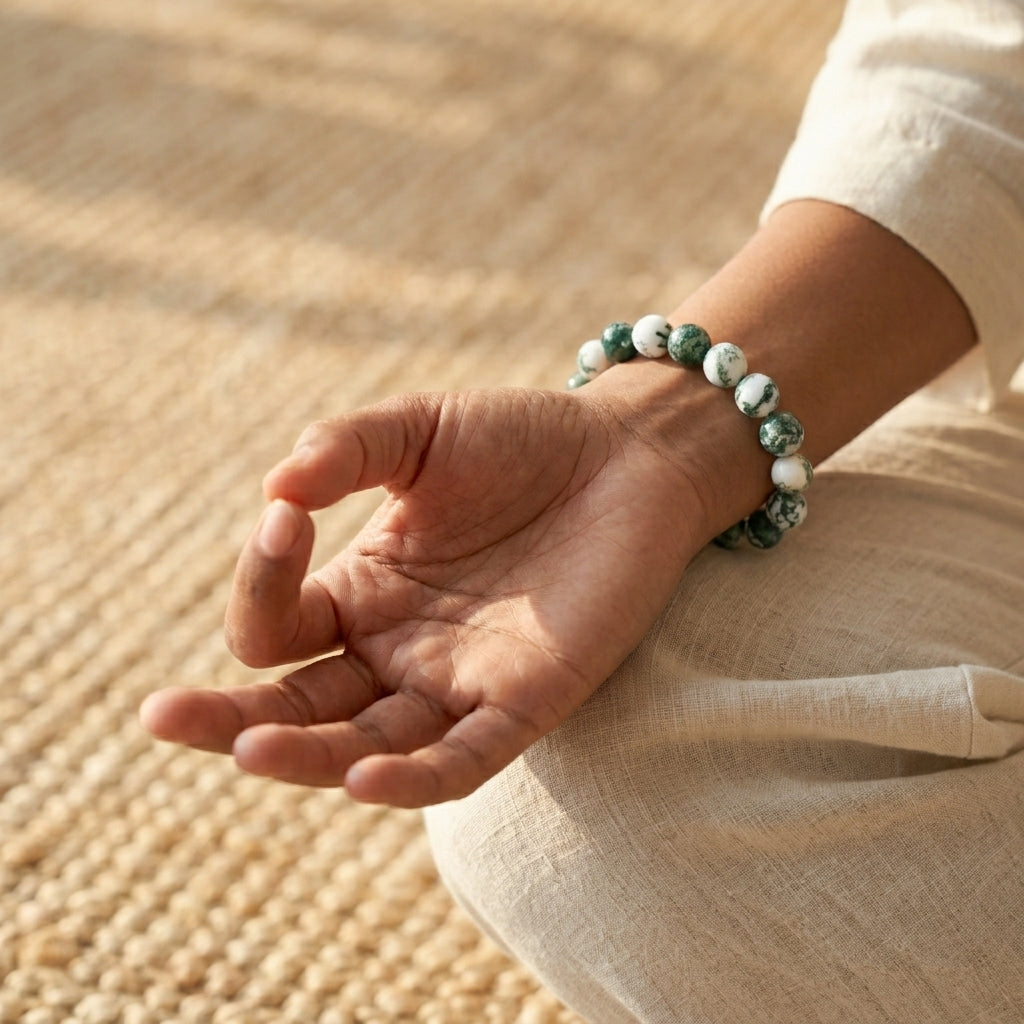 Natural Agate Bracelet | Tree Agate Healing Crystal Bracelet