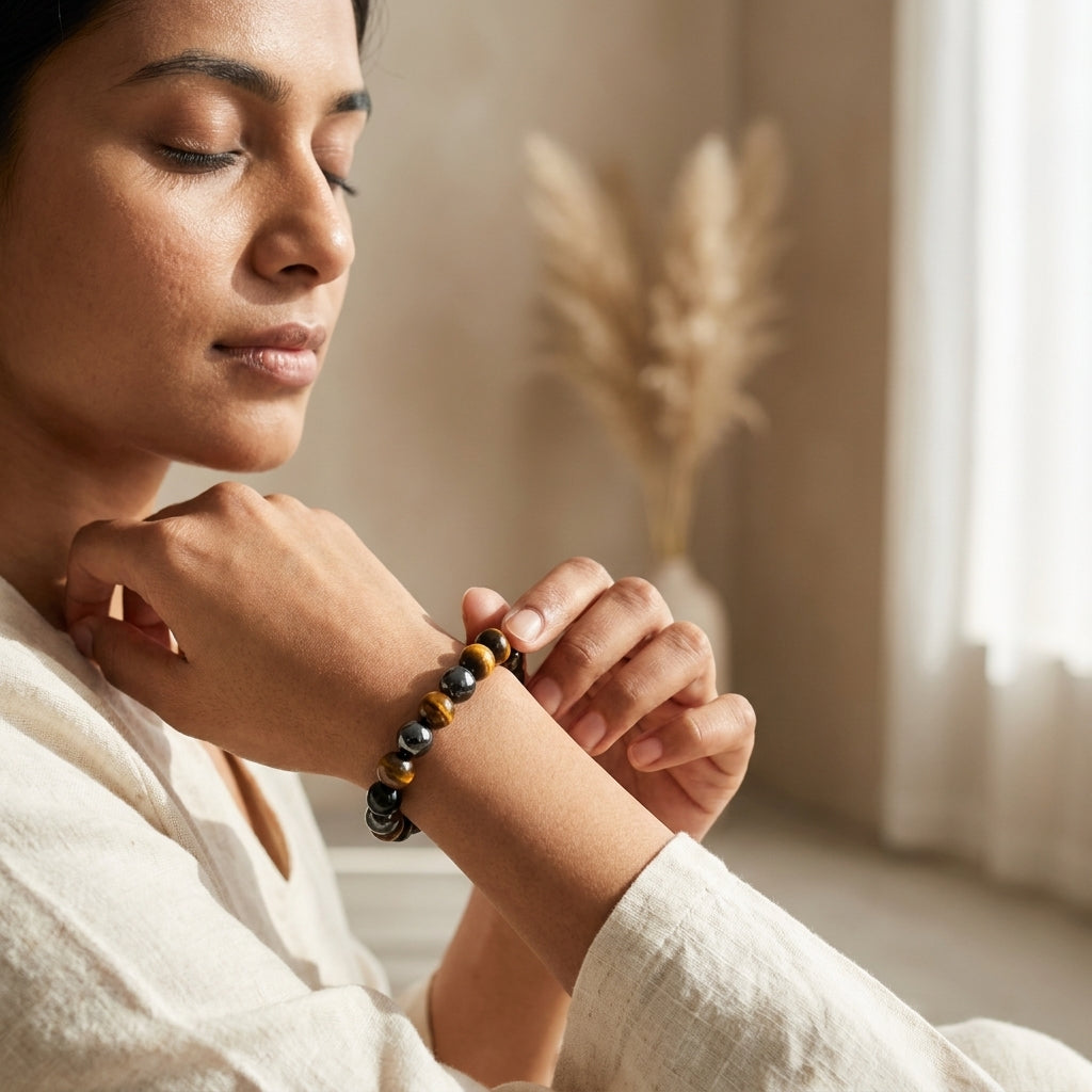 Natural Triple Protection Bracelet | Tiger Eye, Black Obsidian & Hematite Energy Bracelet
