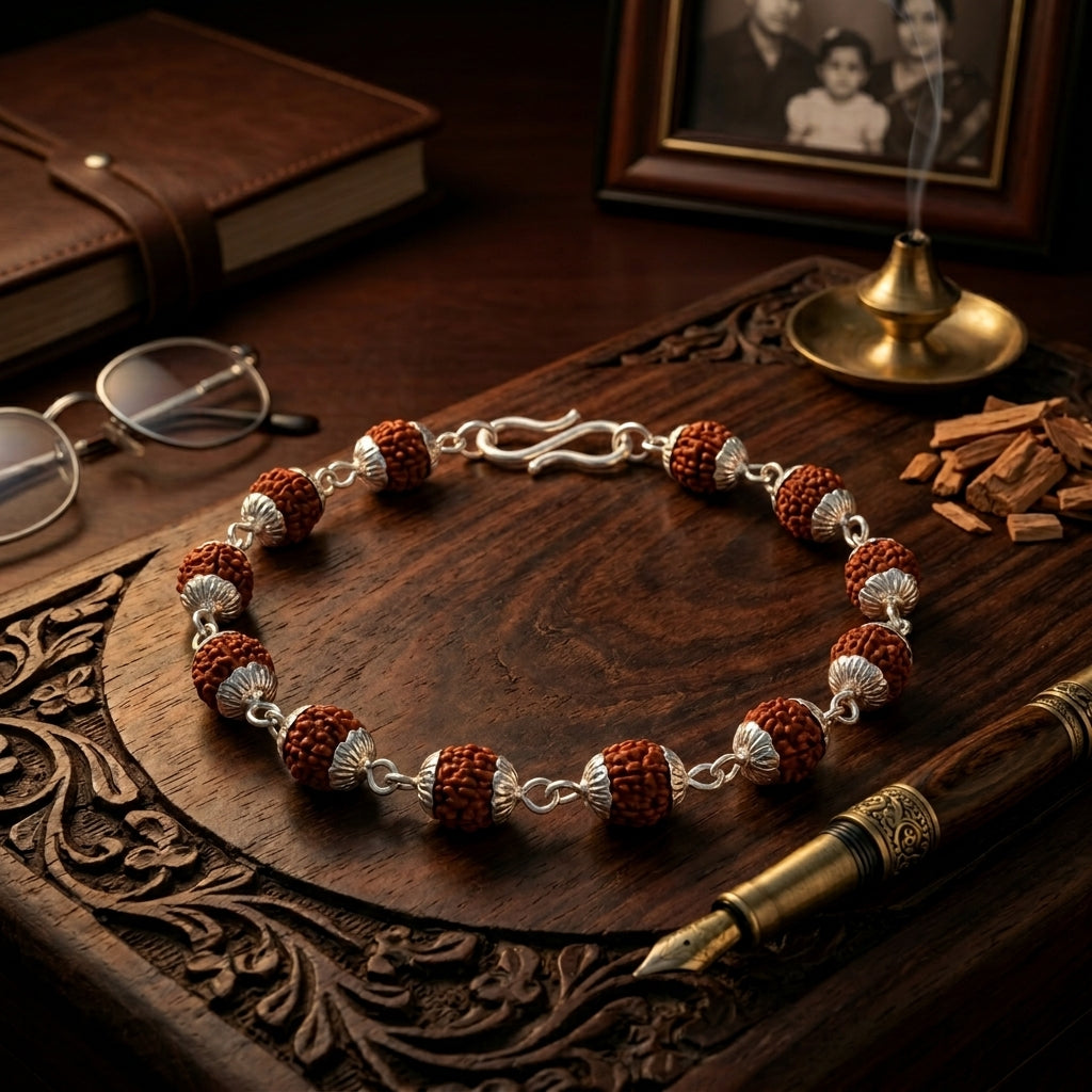 Natural 5 Mukhi Rudraksha Bracelet 6MM with Premium Caps | Peace, Focus & Positive Energy | Rudriva