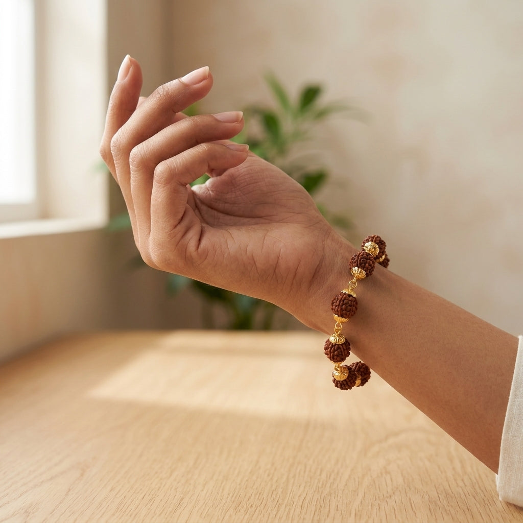Natural Five Mukhi Rudraksha Bracelet Gold Plated | Premium Spiritual Bracelet