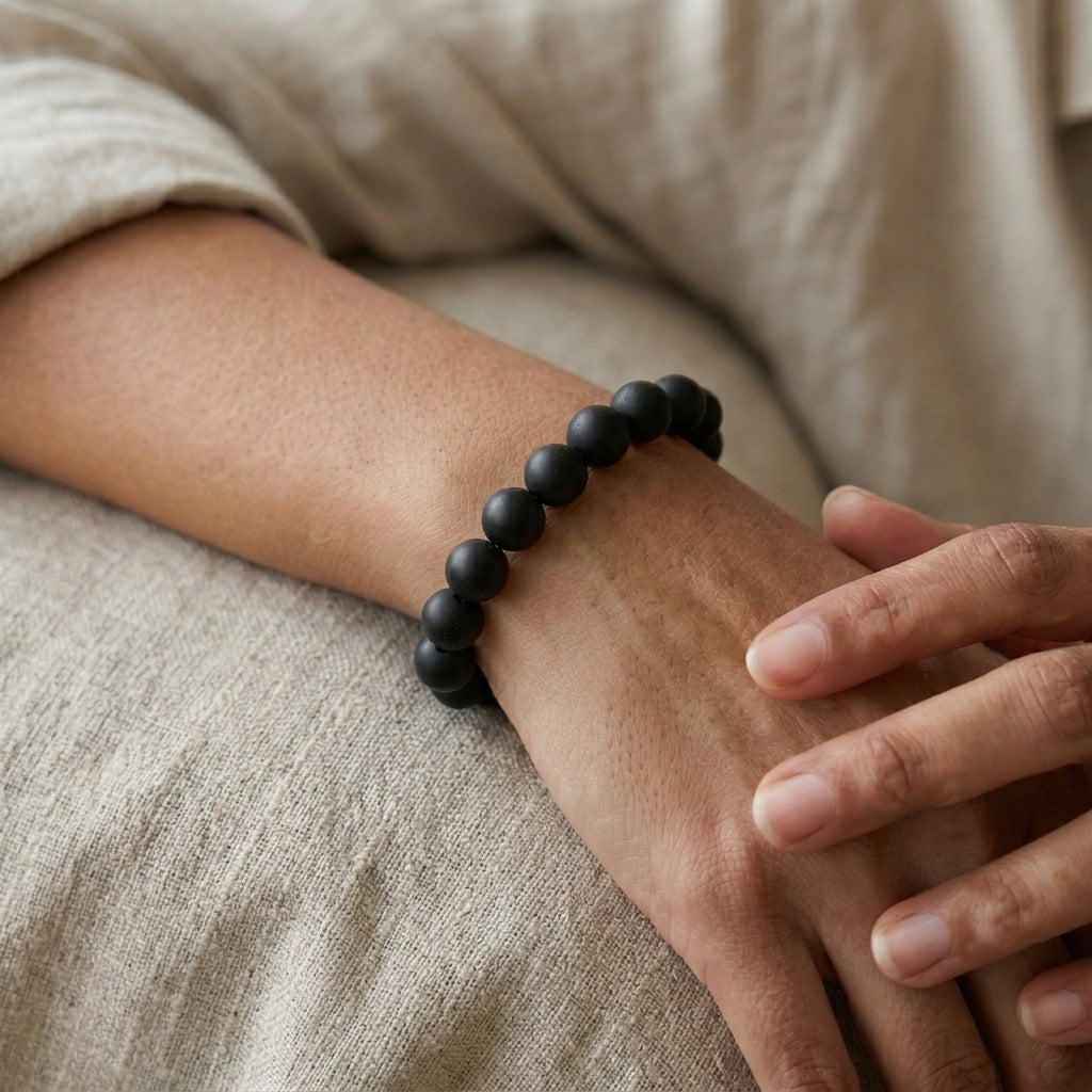 Natural Karungali Bracelet 8MM Elastic | Original Ebony Black Wood Bracelet for Protection & Positive Energy