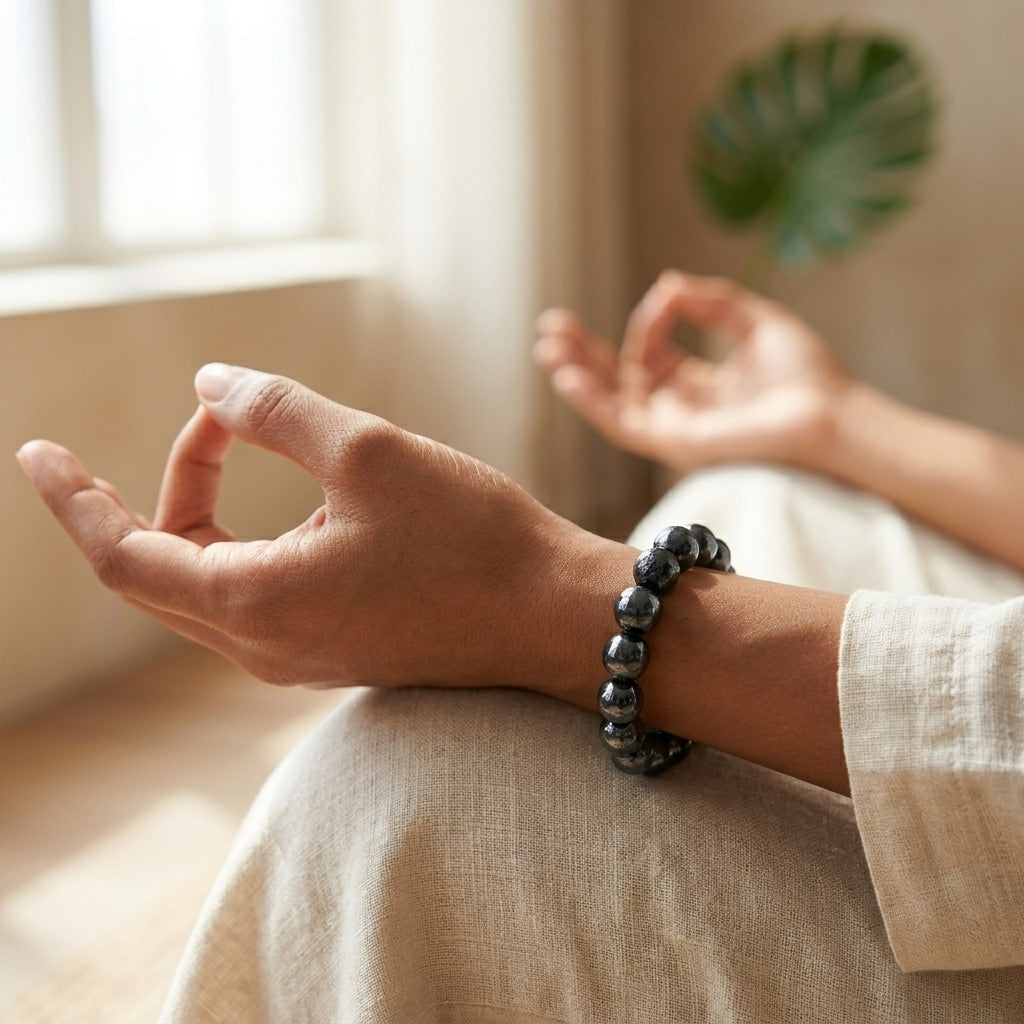 Natural Silver Hematite Bracelet | Grounding, Focus & Balance Crystal Bracelet