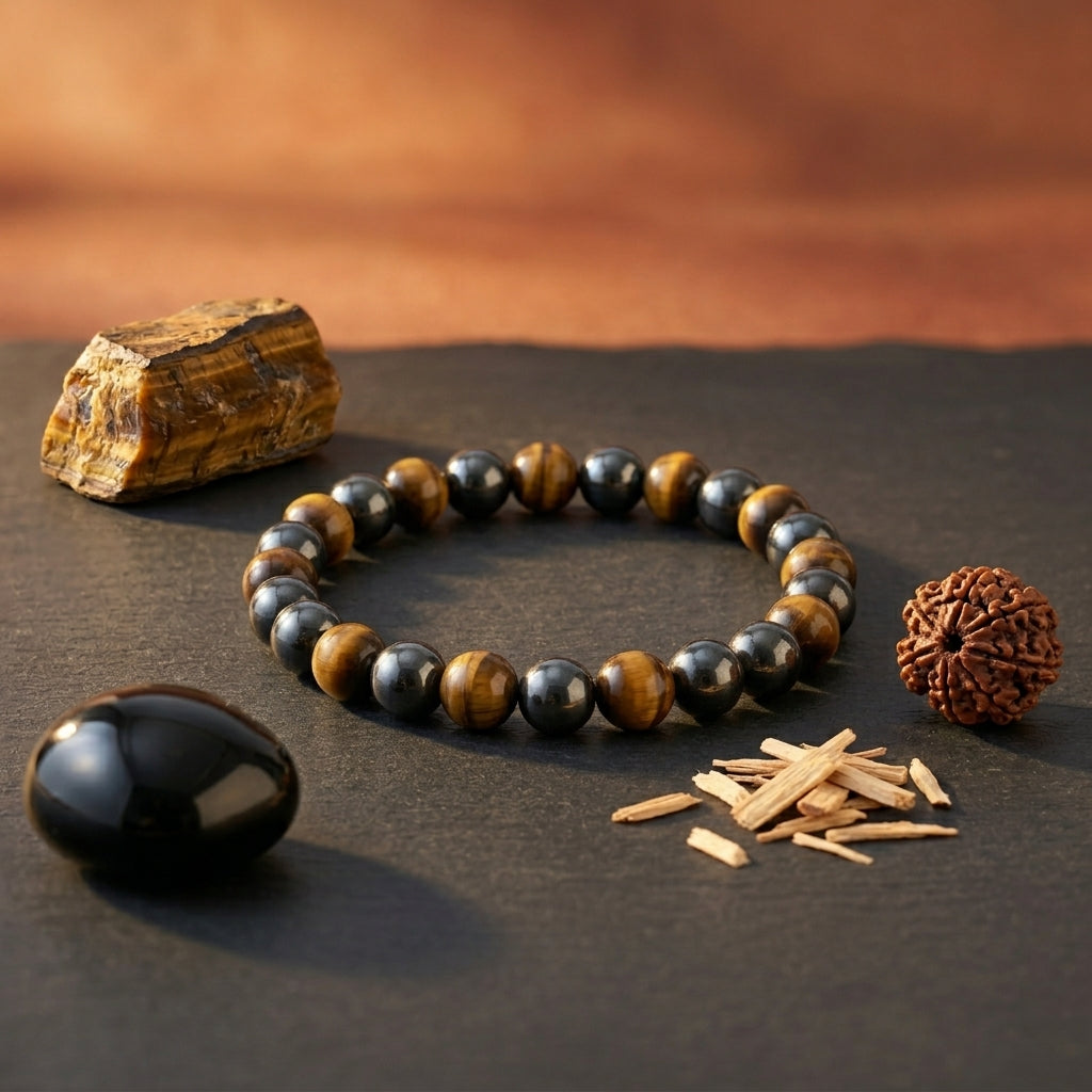 Natural Triple Protection Bracelet | Tiger Eye, Black Obsidian & Hematite Energy Bracelet