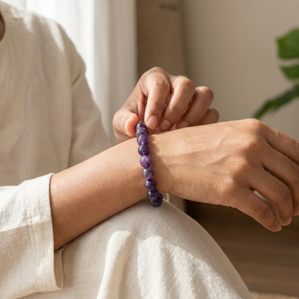 Natural Purple Quartz Bracelet 8MM | Premium Amethyst Crystal Bracelet for Peace & Intuition