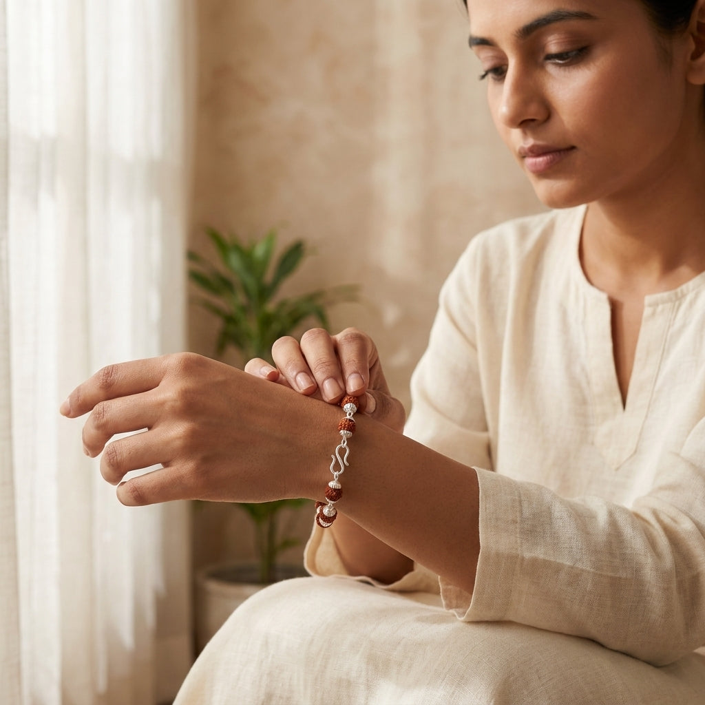 Natural 5 Mukhi Rudraksha Bracelet 6MM with Premium Caps | Peace, Focus & Positive Energy | Rudriva