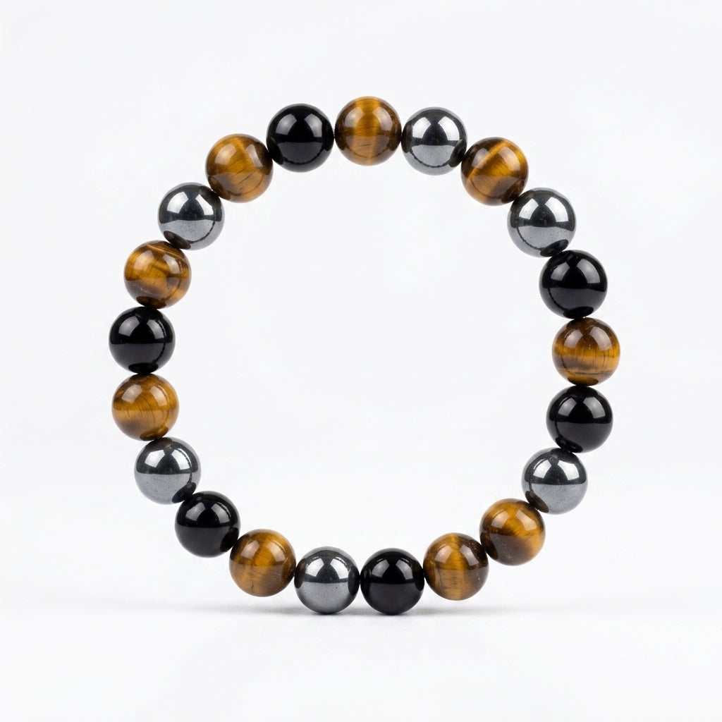 Natural Triple Protection Bracelet | Tiger Eye, Black Obsidian & Hematite Energy Bracelet