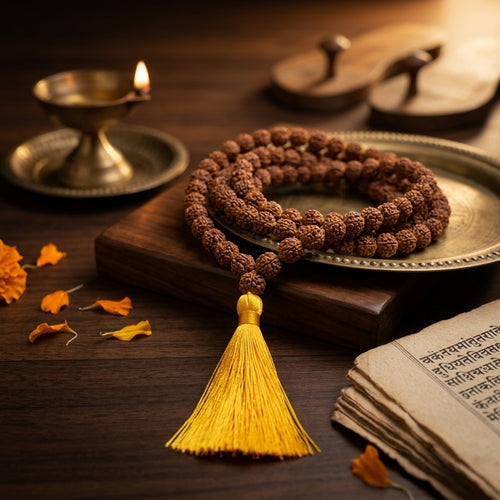 Five Mukhi Rudraksha Mala Brown | Natural 108 Beads Japa Mala for Meditation, Prayer & Spiritual Wellness