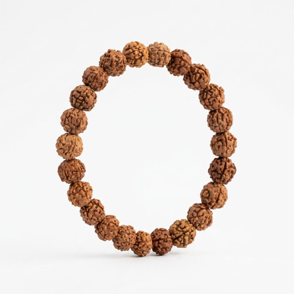 Natural Five Mukhi Rudraksha Bracelet 7MM Elastic White | Spiritual Bracelet for Peace & Focus