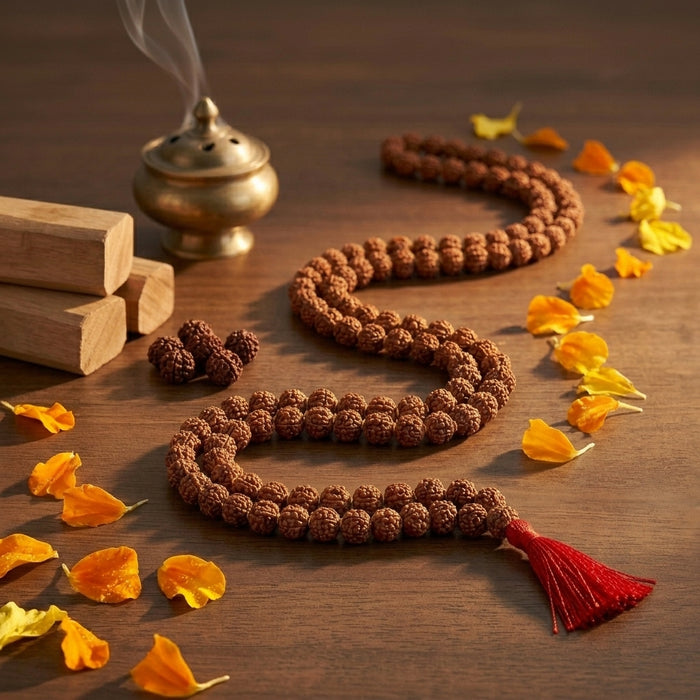 Five Mukhi Rudraksha Mala White 5MM | Natural 108 Beads Japa Mala for Meditation, Prayer & Spiritual Growth
