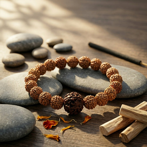 Natural Five Mukhi Rudraksha Bracelet with Premium Big Rudraksha Bead | White Elastic Bracelet