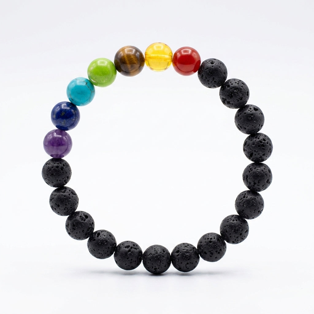 Natural Seven Chakra Lava Energy Bracelet | Balance, Protection & Positive Energy Bracelet