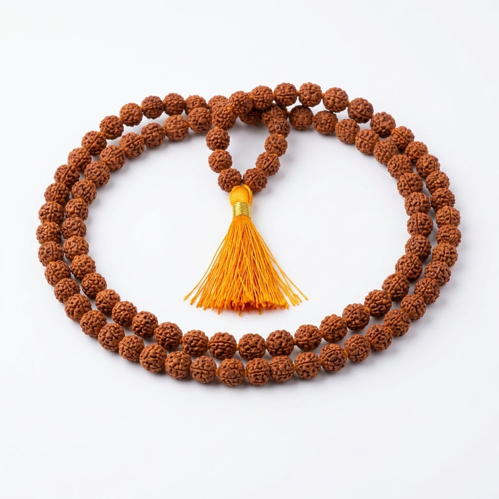 Five Mukhi Rudraksha Mala Brown | Natural 108 Beads Japa Mala for Meditation, Prayer & Spiritual Wellness