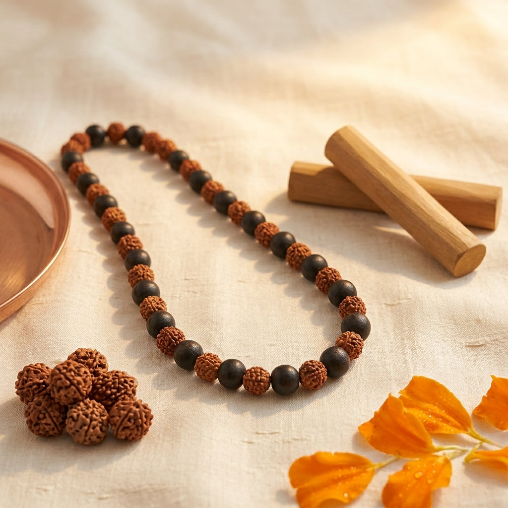 Karungali Rudraksha Mala | Sacred Karungali Wood & Rudraksha 108 Beads Mala for Protection, Meditation and Spiritual Growth