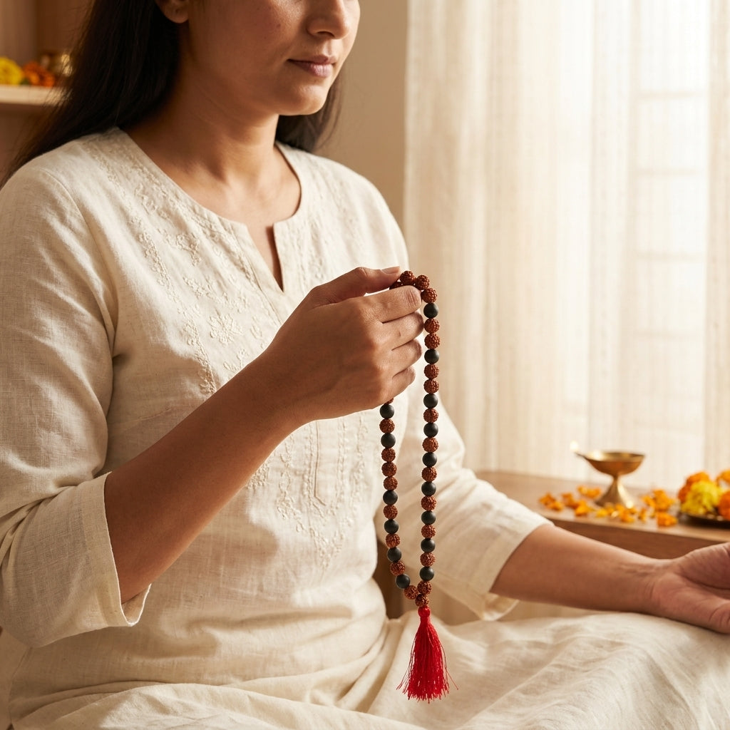 Karungali Rudraksha Mala | Sacred Karungali Wood & Rudraksha 108 Beads Mala for Protection, Meditation and Spiritual Growth
