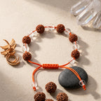Natural Five Mukhi Rudraksha & Crystal Glass Bracelet | Adjustable Spiritual Bracelet for Protection, Positivity & Daily Wear