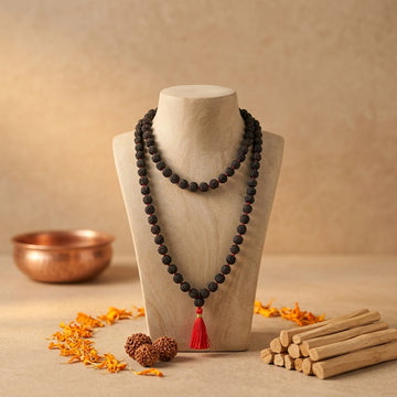 Five Mukhi Rudraksha Mala Black | Natural 108 Beads Japa Mala for Meditation, Protection & Spiritual Practice