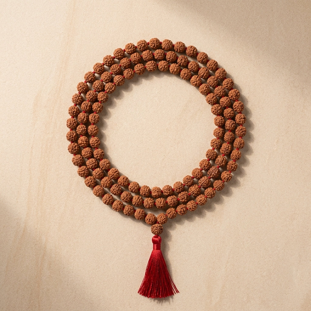 Five Mukhi Rudraksha Mala White 7MM | Natural 108 Beads Japa Mala for Meditation, Prayer & Spiritual Growth