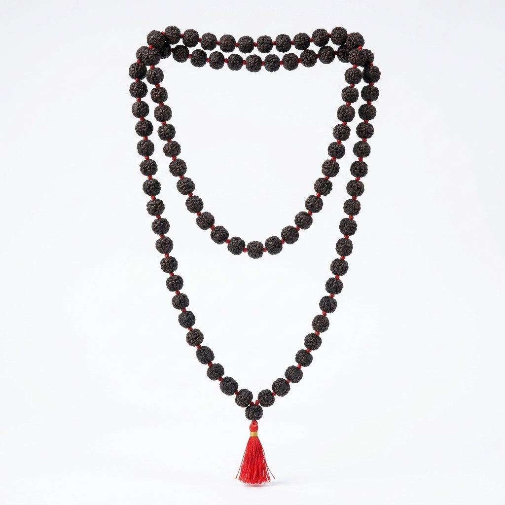 Five Mukhi Rudraksha Mala Black | Natural 108 Beads Japa Mala for Meditation, Protection & Spiritual Practice