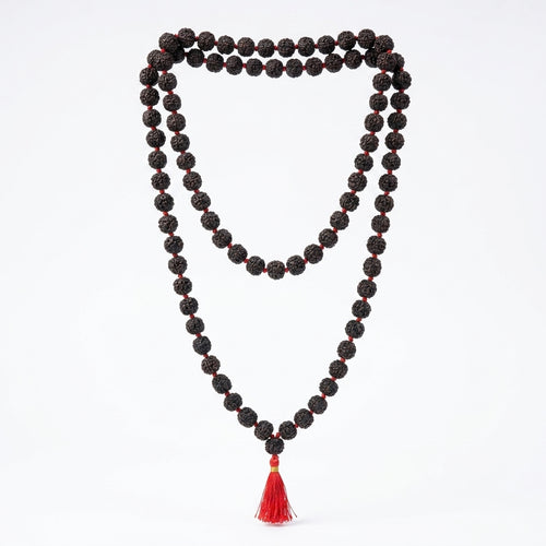Five Mukhi Rudraksha Mala Black | Natural 108 Beads Japa Mala for Meditation, Protection & Spiritual Practice
