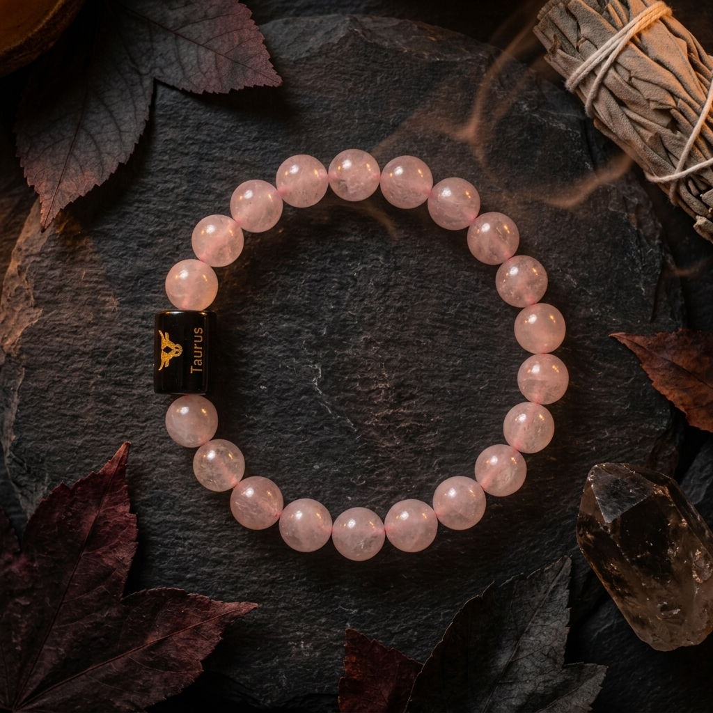 Rose Quartz Zodiac Bracelet 8MM | Love, Prosperity & Stability – वृषभ राशि (Taurus)