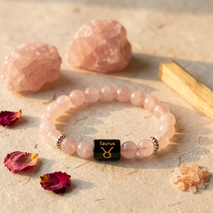 Rose Quartz Zodiac Bracelet 8MM | Love, Prosperity & Stability – वृषभ राशि (Taurus)