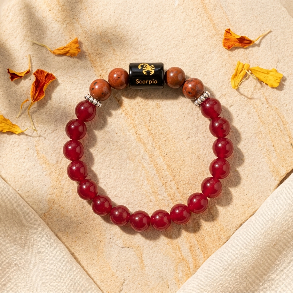 Red Jasper Zodiac Bracelet 8MM | Grounding, Transformation & Peace – वृश्चिक राशि (Scorpio)