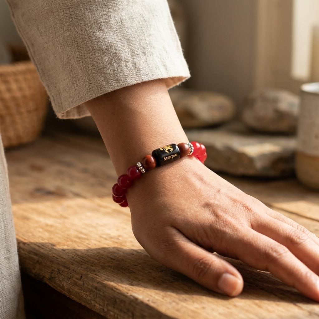 Red Jasper Zodiac Bracelet 8MM | Grounding, Transformation & Peace – वृश्चिक राशि (Scorpio)