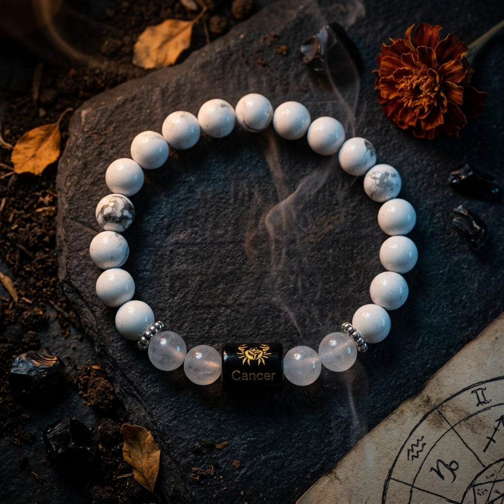 Rock Crystal Howlite Zodiac Bracelet 8MM | Peace, Balance & Calm – कर्क राशि (Cancer)