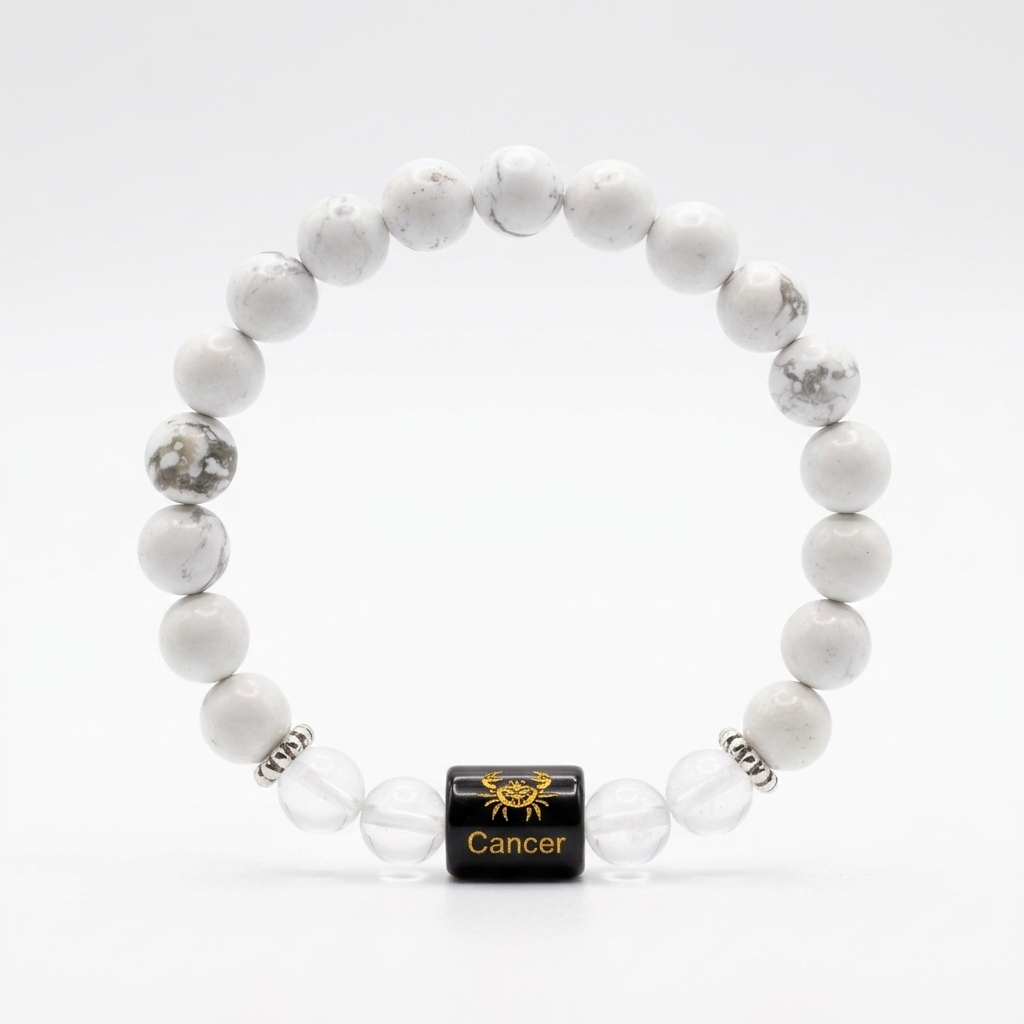 Rock Crystal Howlite Zodiac Bracelet 8MM | Peace, Balance & Calm – कर्क राशि (Cancer)