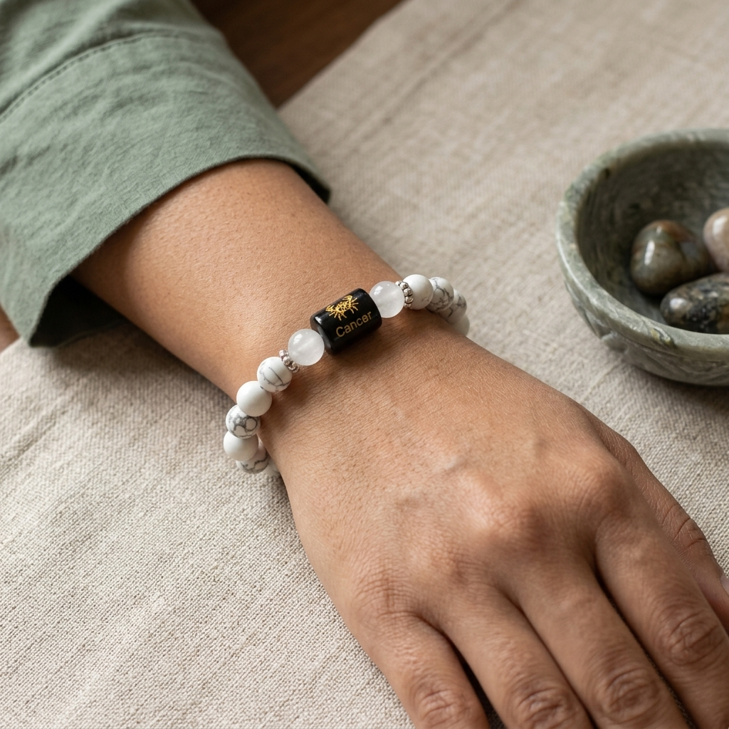 Rock Crystal Howlite Zodiac Bracelet 8MM | Peace, Balance & Calm – कर्क राशि (Cancer)