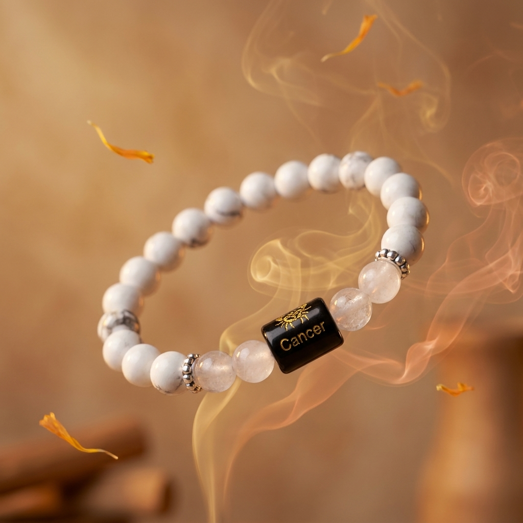 Rock Crystal Howlite Zodiac Bracelet 8MM | Peace, Balance & Calm – कर्क राशि (Cancer)
