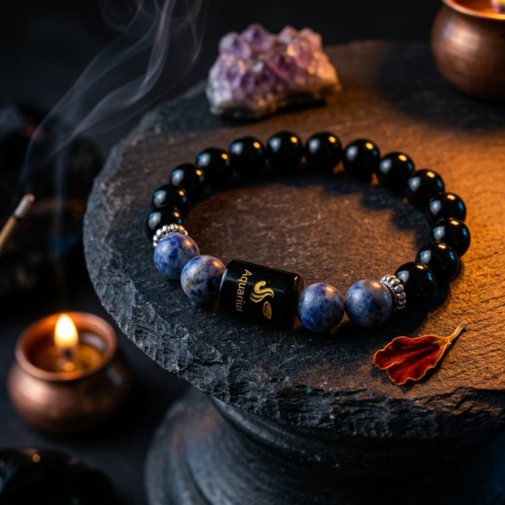 Sodalite Zodiac Bracelet 8MM | Intuition, Innovation & Luck – कुंभ राशि (Aquarius)