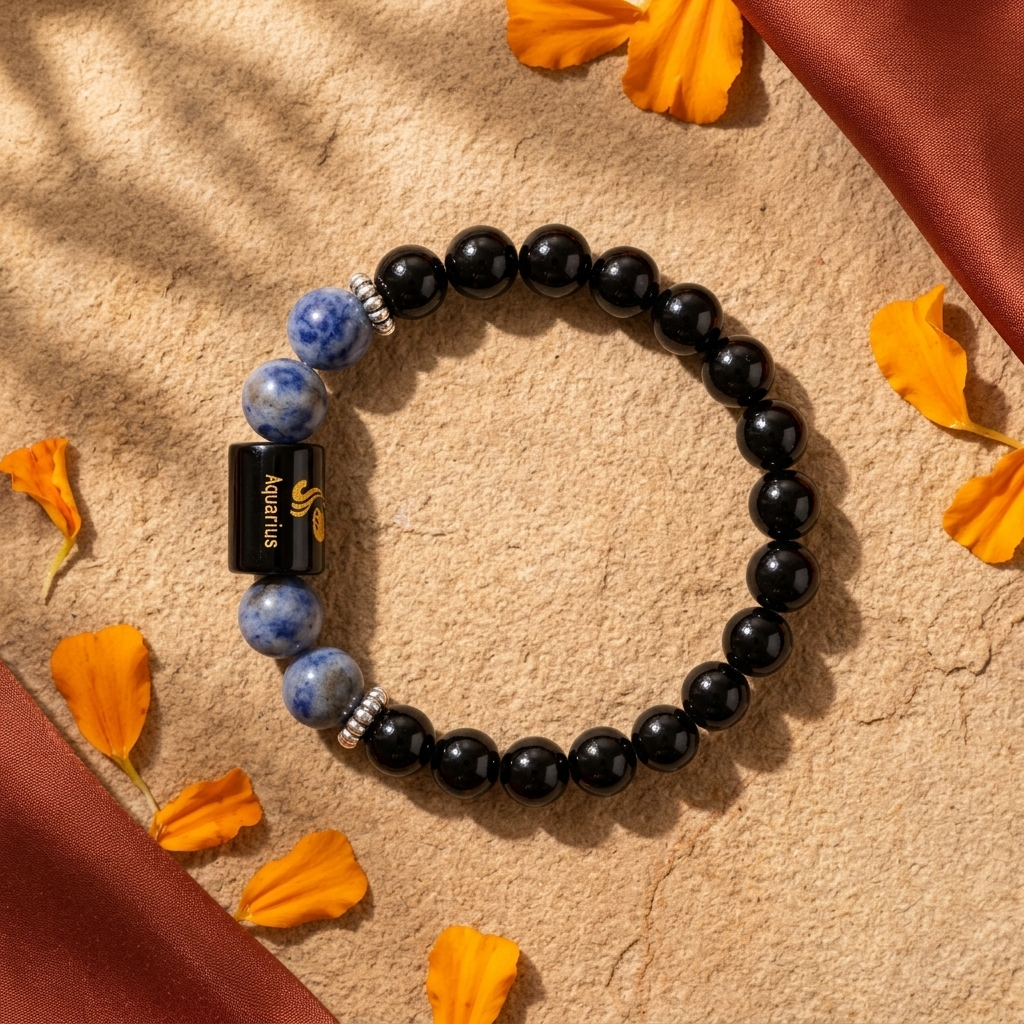 Sodalite Zodiac Bracelet 8MM | Intuition, Innovation & Luck – कुंभ राशि (Aquarius)