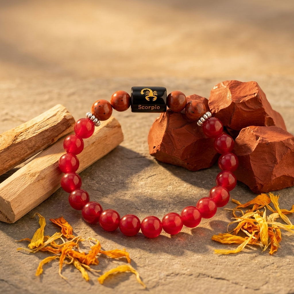 Red Jasper Zodiac Bracelet 8MM | Grounding, Transformation & Peace – वृश्चिक राशि (Scorpio)