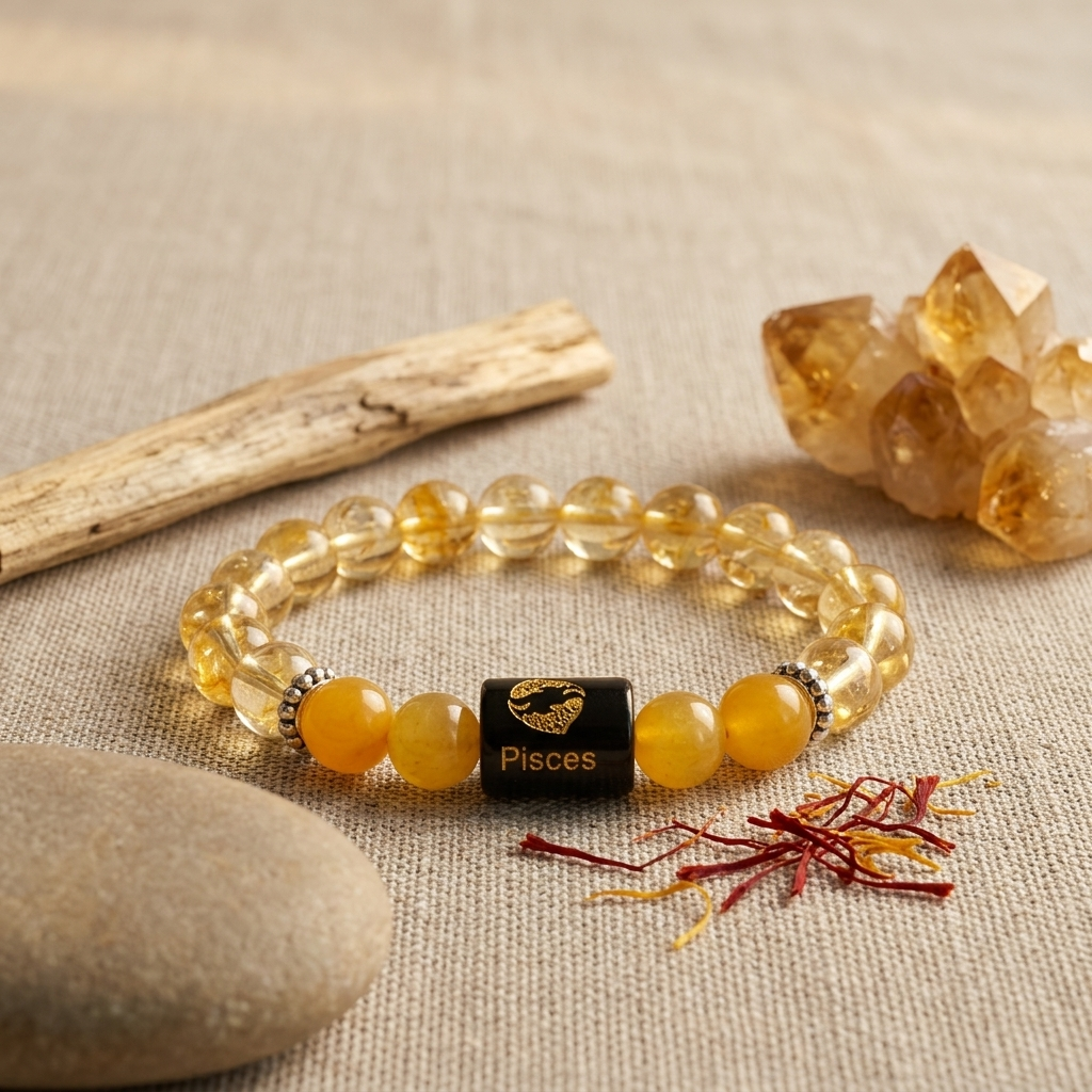 Agate Citrine Zodiac Bracelet 8MM | Spirituality, Calm & Abundance – मीन राशि (Pisces)