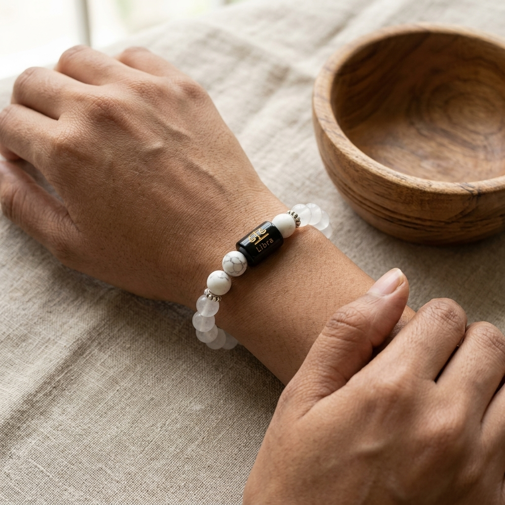 Rock Crystal Howlite Zodiac Bracelet 8MM | Harmony, Protection & Balance – तुला राशि (Libra)