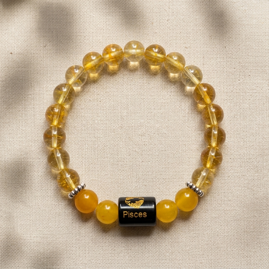 Agate Citrine Zodiac Bracelet 8MM | Spirituality, Calm & Abundance – मीन राशि (Pisces)