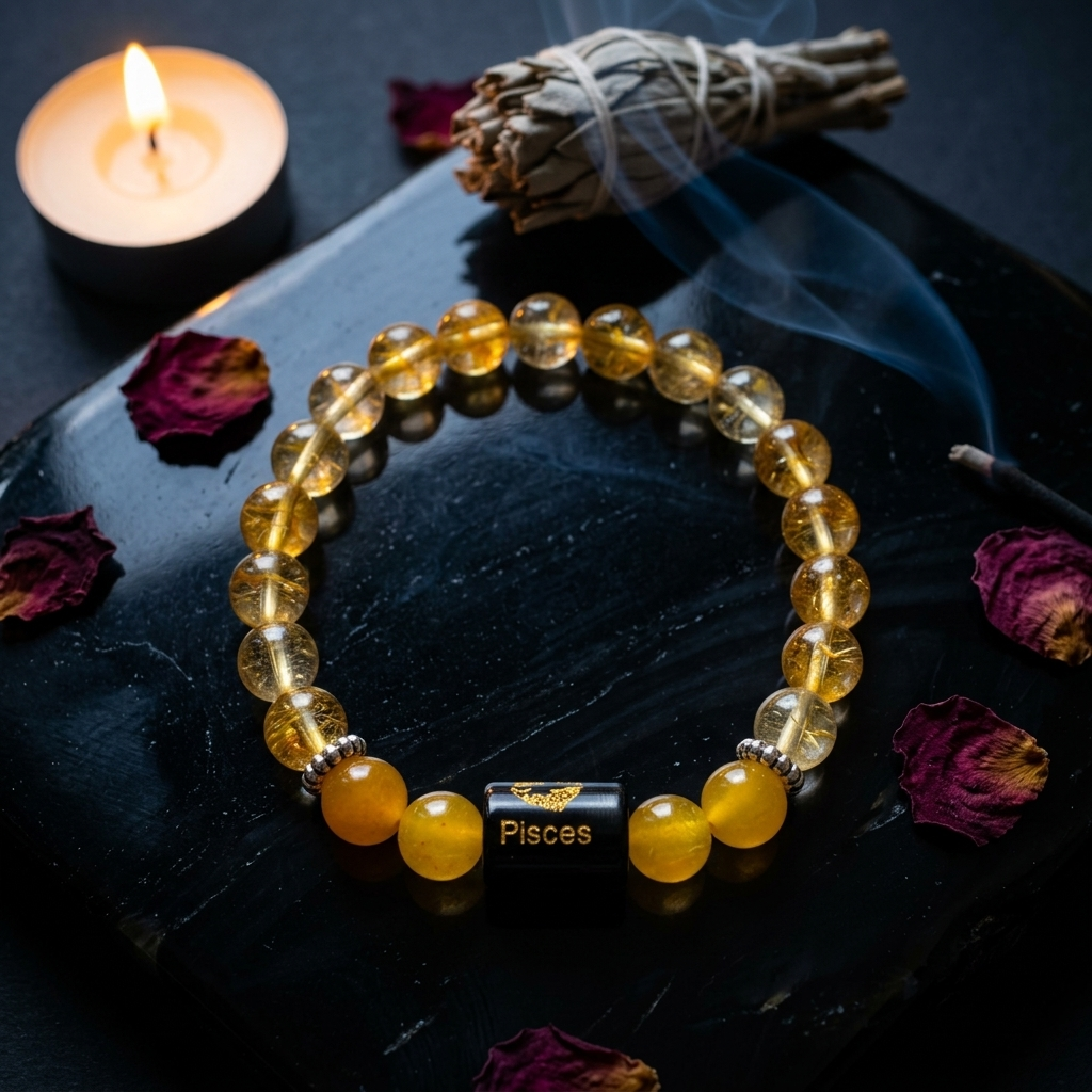Agate Citrine Zodiac Bracelet 8MM | Spirituality, Calm & Abundance – मीन राशि (Pisces)