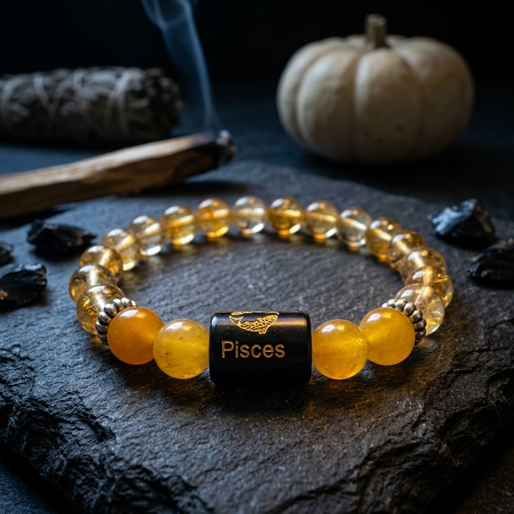 Agate Citrine Zodiac Bracelet 8MM | Spirituality, Calm & Abundance – मीन राशि (Pisces)