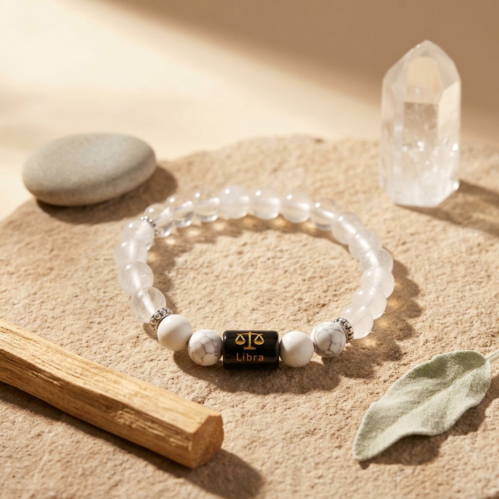 Rock Crystal Howlite Zodiac Bracelet 8MM | Harmony, Protection & Balance – तुला राशि (Libra)