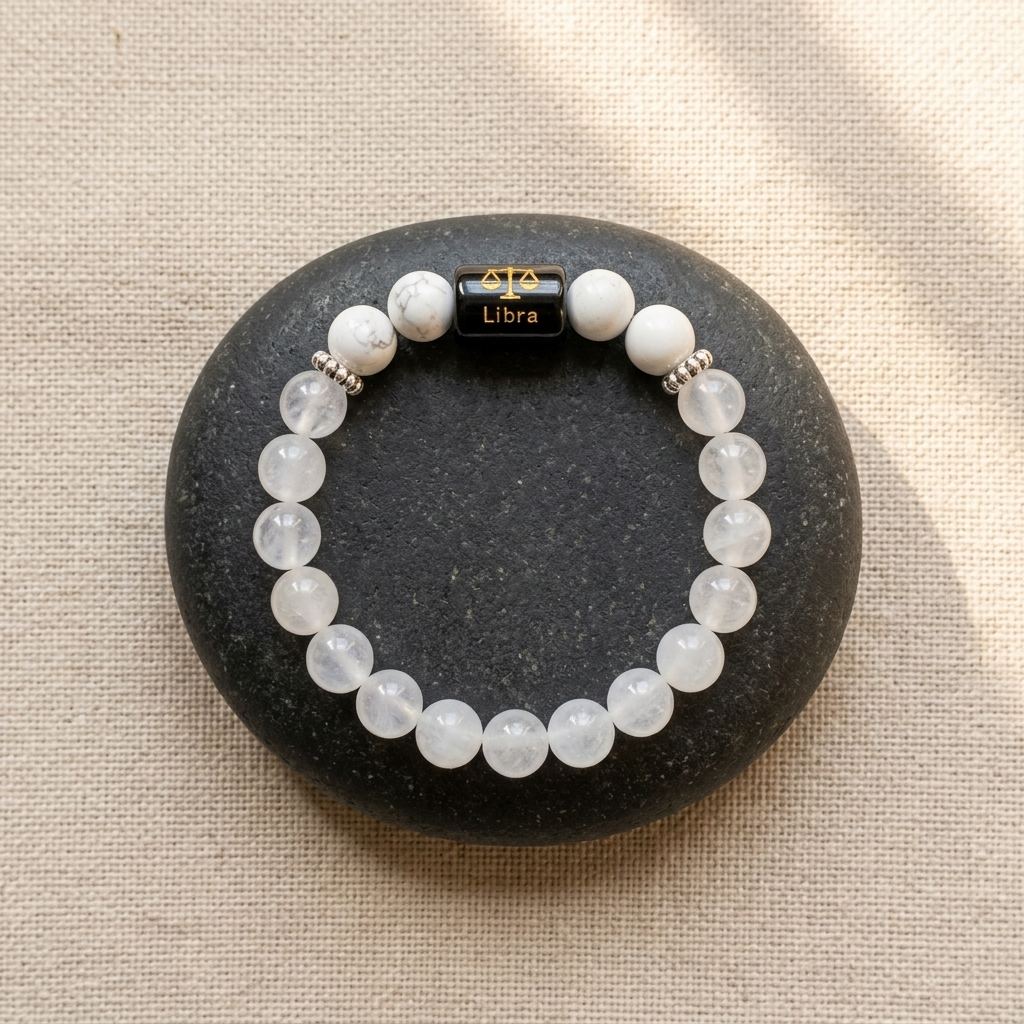 Rock Crystal Howlite Zodiac Bracelet 8MM | Harmony, Protection & Balance – तुला राशि (Libra)
